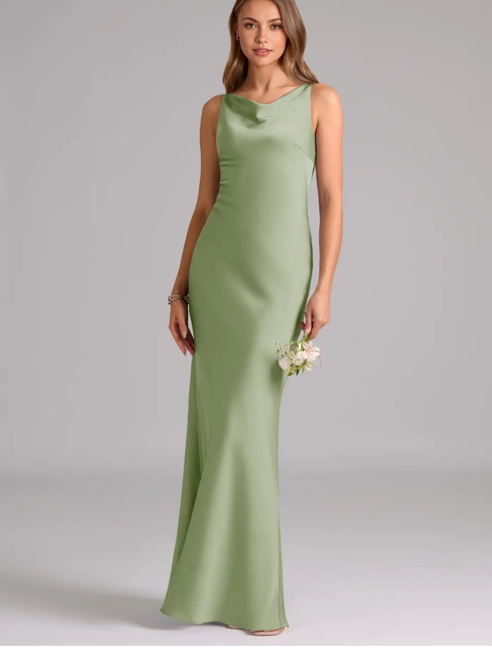 Azazie Dusty Sage Allettie Dress